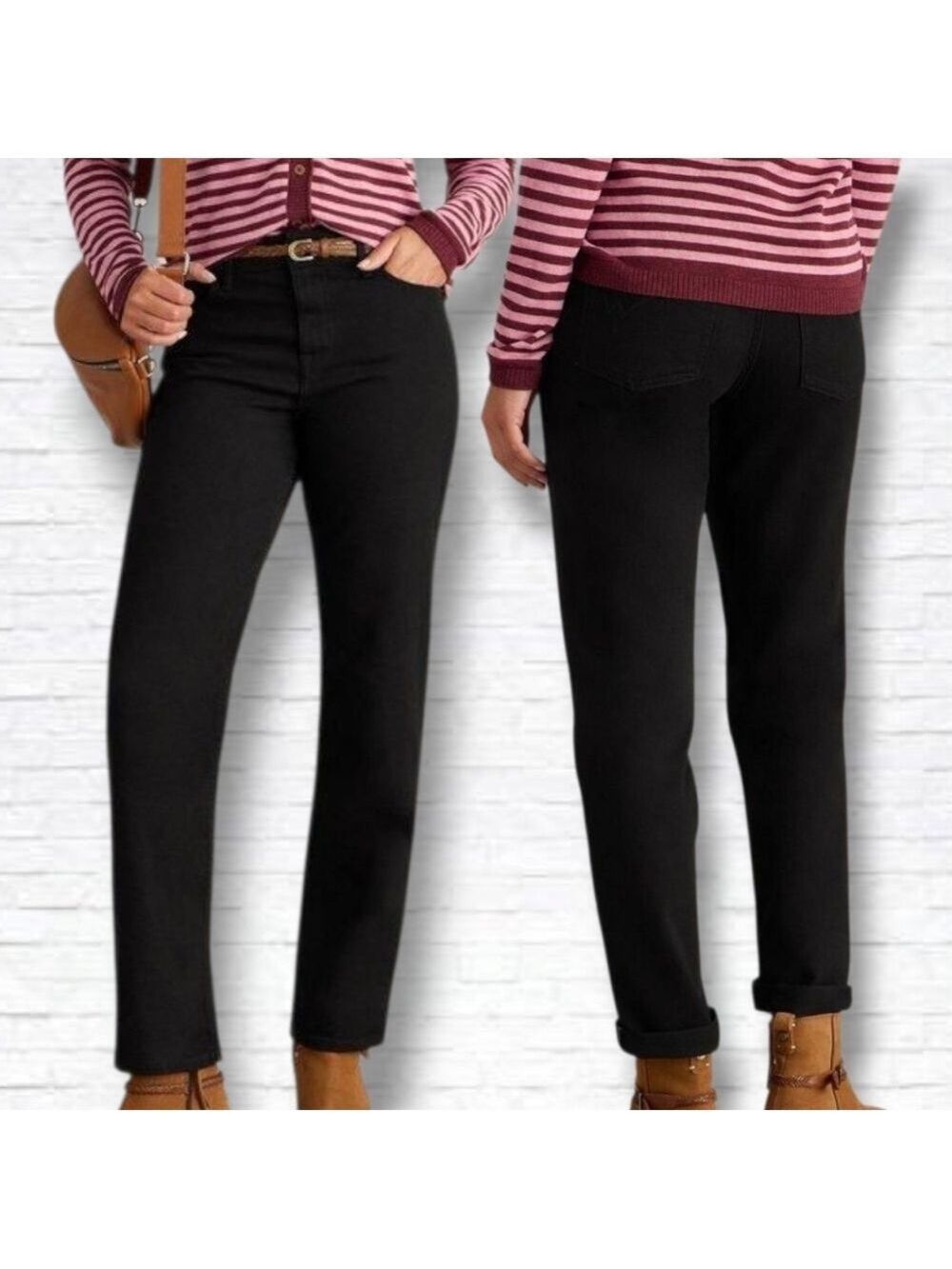 White Stuff Black Straight Leg Trouser Pants Size 16 R